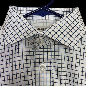 Collars & Co Polo Shirt Mens S Navy Blue Grid Check Plaid Dress Collar Golf NWT